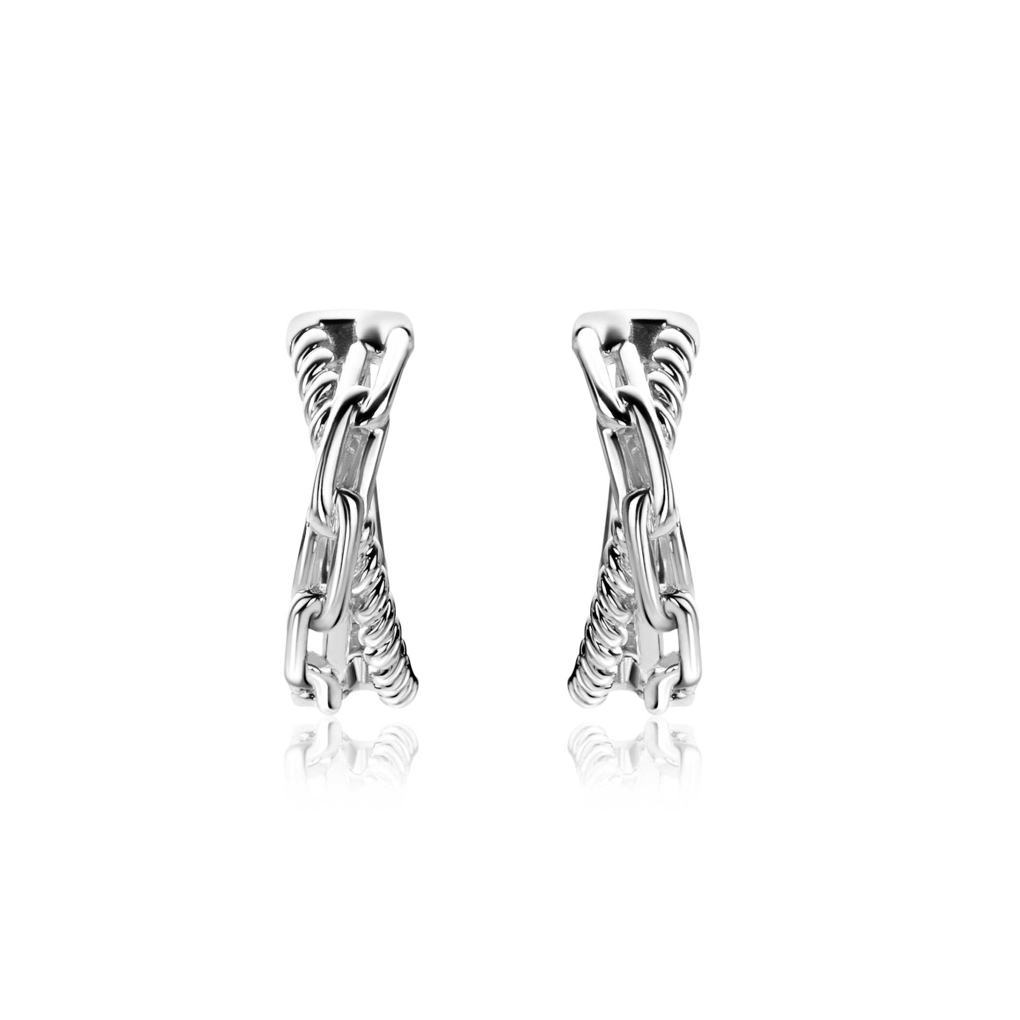 18mm ZINZI Sterling Silver Hoop Earrings Crossover with Paperclip Chain and Twisted Tube 18x6mm ZIO2544