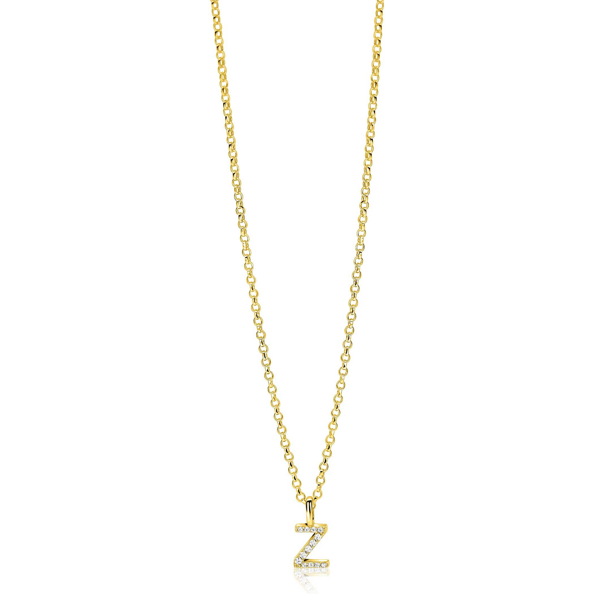 ZINZI gold plated zilveren letter hanger Z bezet met witte zirkonia's ZIH2828-Z (zonder ketting)