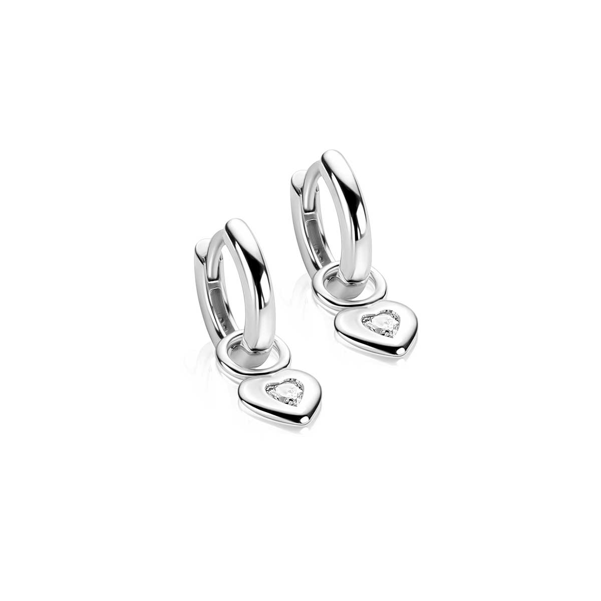 ZINZI zlv. oorbedels hart met hart zirconia