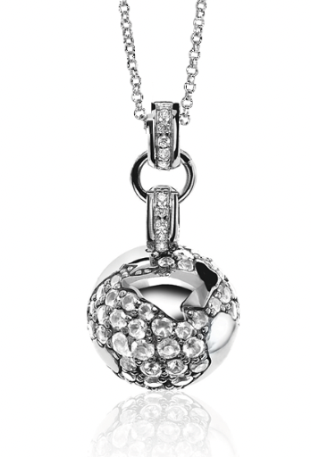ZINZI zilveren wereldbol hanger 39mm bezet met witte zirconia's ZIH618
