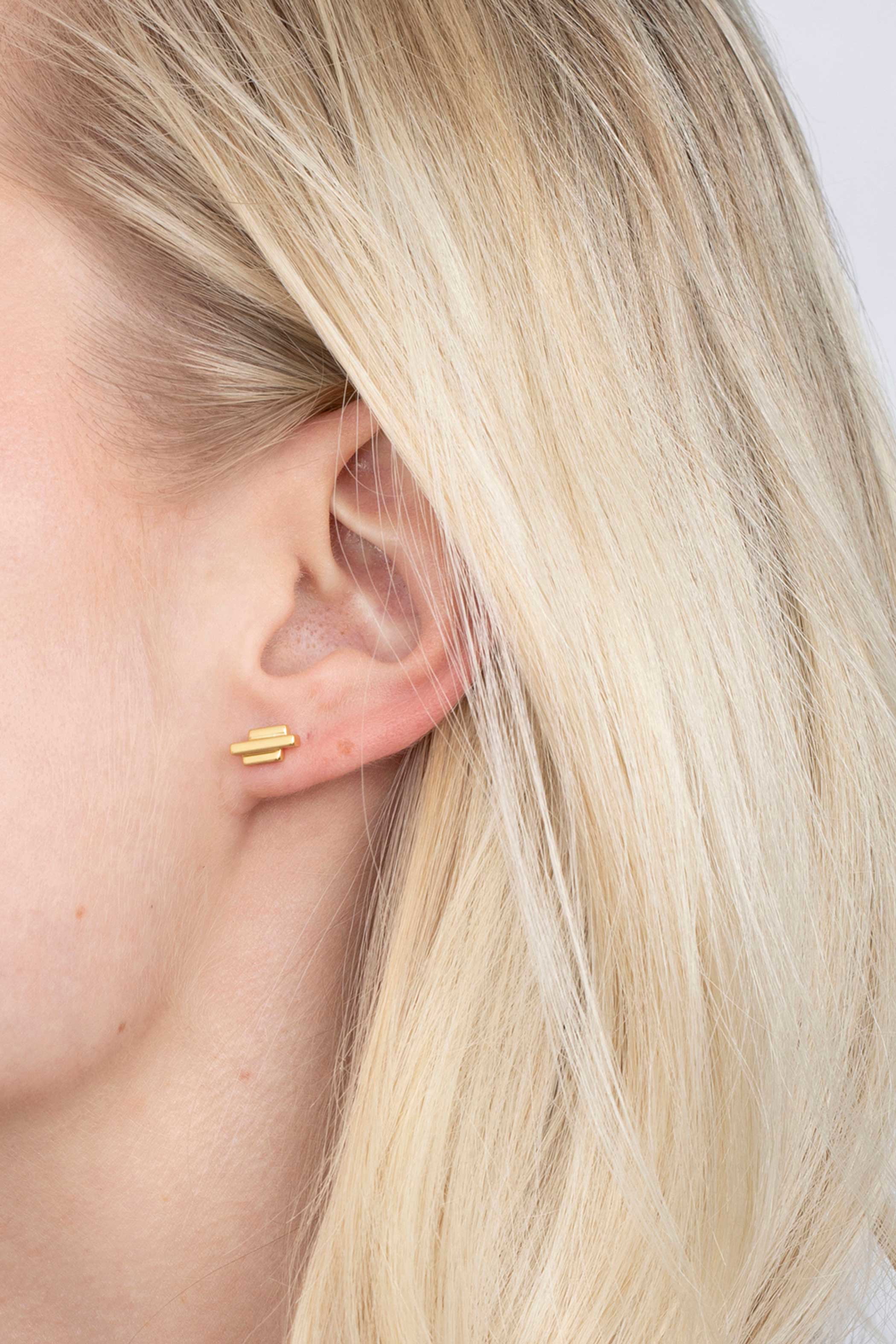 9mm ZINZI Gold Plated Sterling Silver Stud Earrings 3 Small Bars ZIO1586G