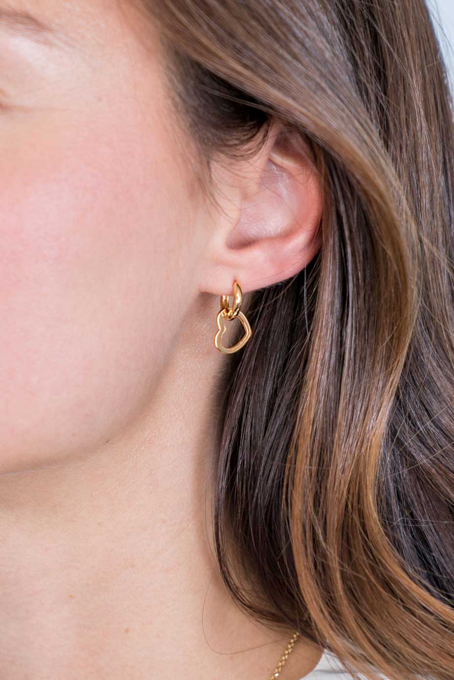 ZINZI zilveren oorbedels 14K geel verguld 12mm open harten ZICH2197G (zonder oorringen)
