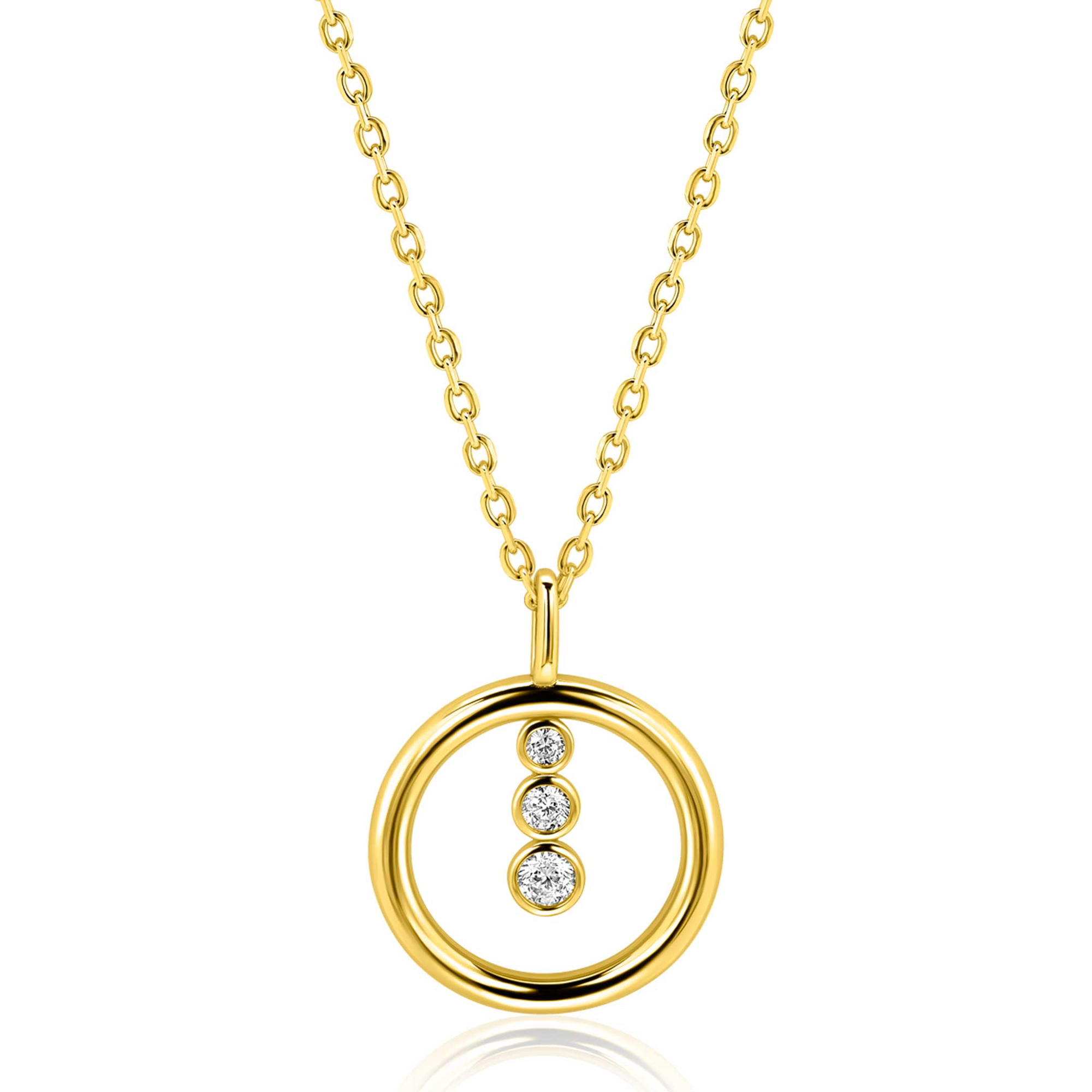 ZINZI zlv. collier gg.verg.hanger open rond en 3 zirc.