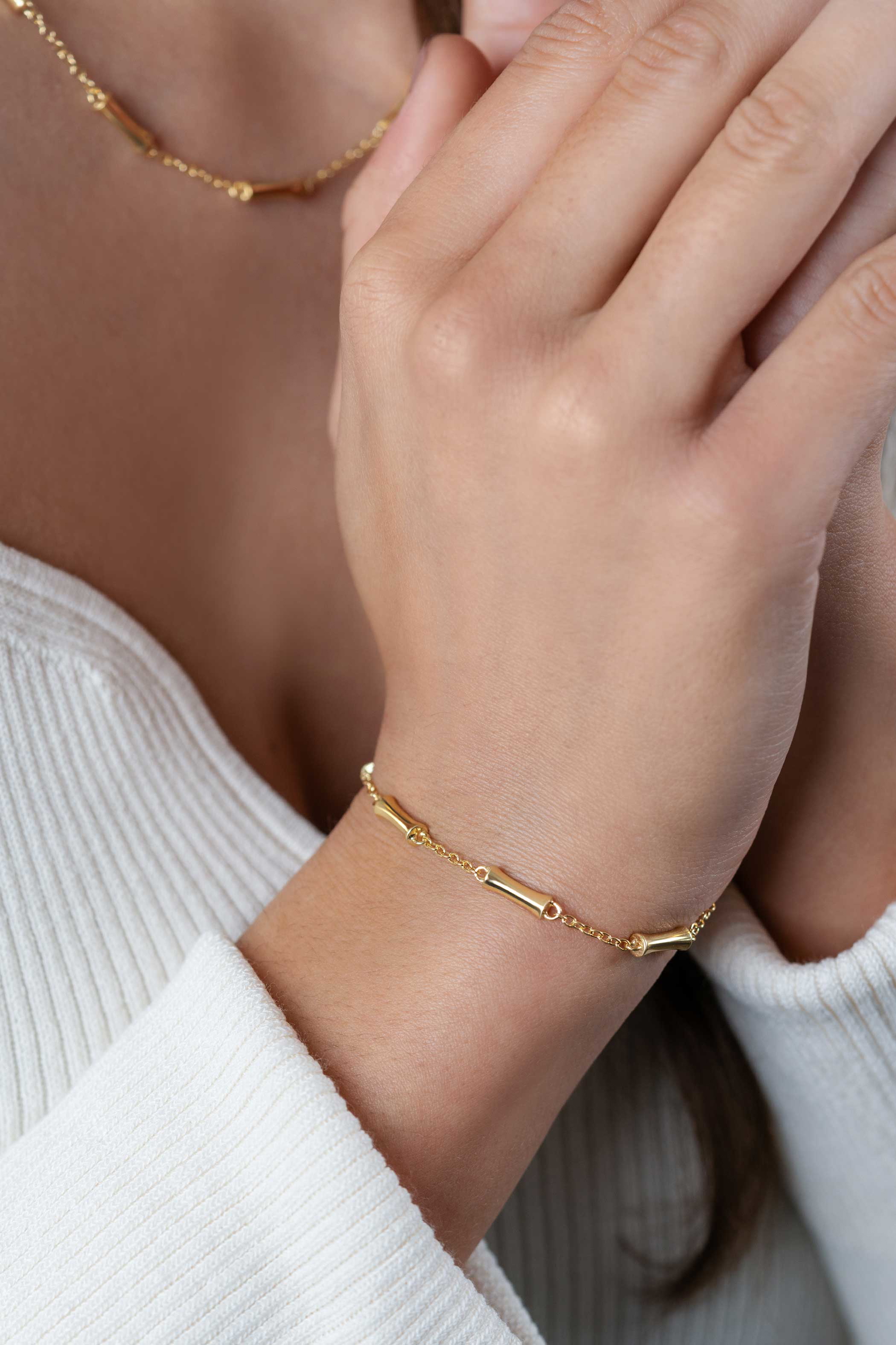 ZINZI gold plated silver link bracelet with five smooth bamboo shapes 17-20cm ZIA2577G