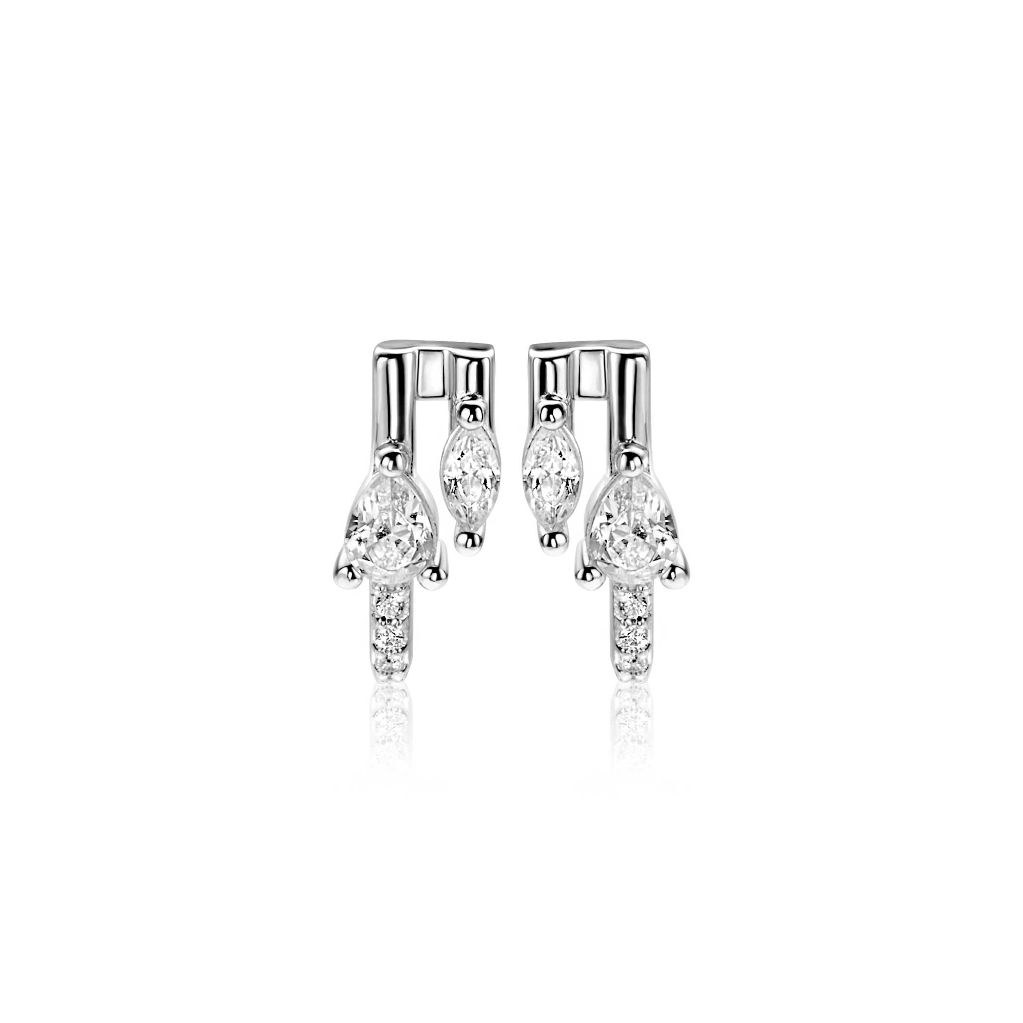 12mm ZINZI silver multi-look stud earrings with pear-shaped and oval white cubic zirconias ZIO2689