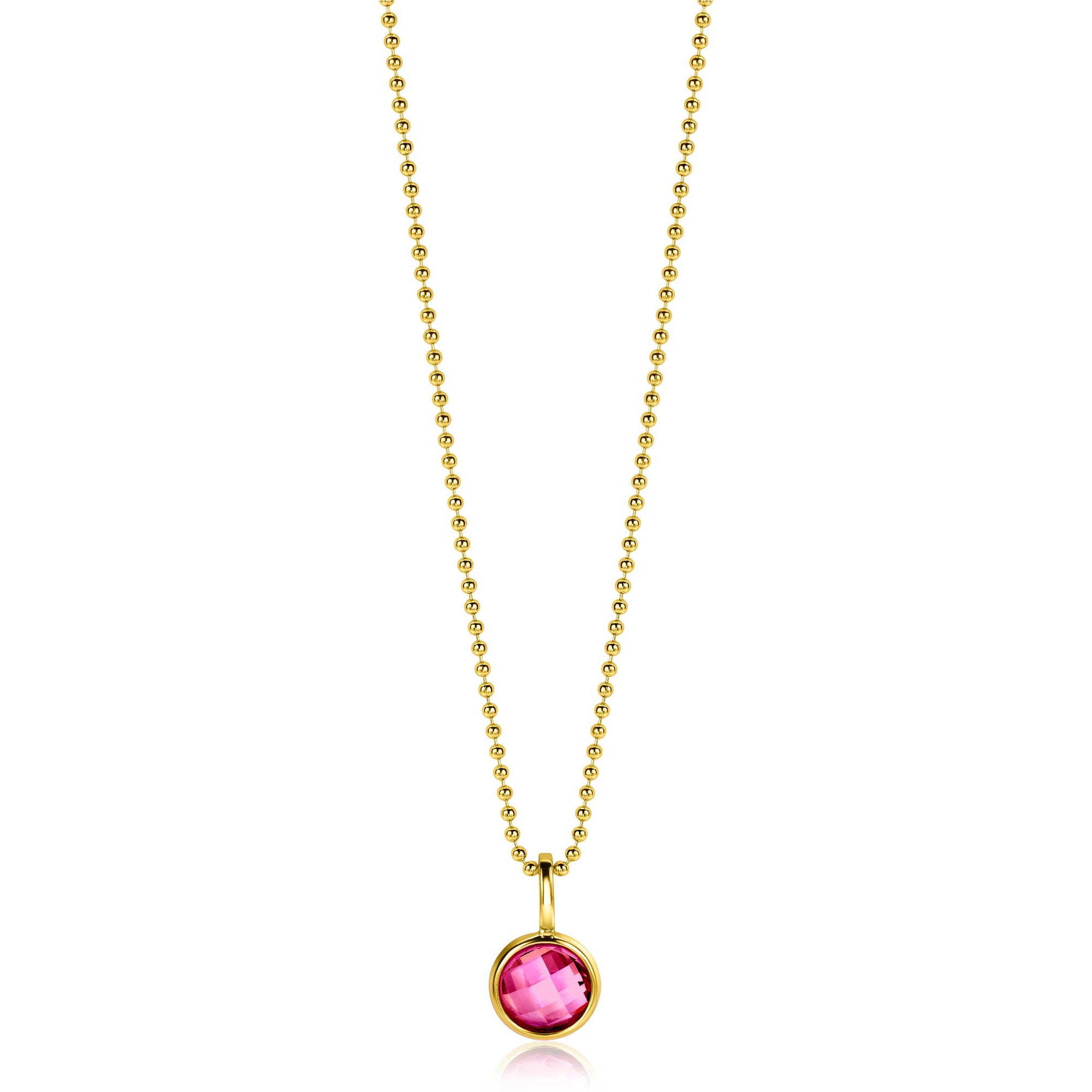 JULY Pendant 8mm Gold Plated Birthstone Red Ruby Zirconia (excl. necklace)