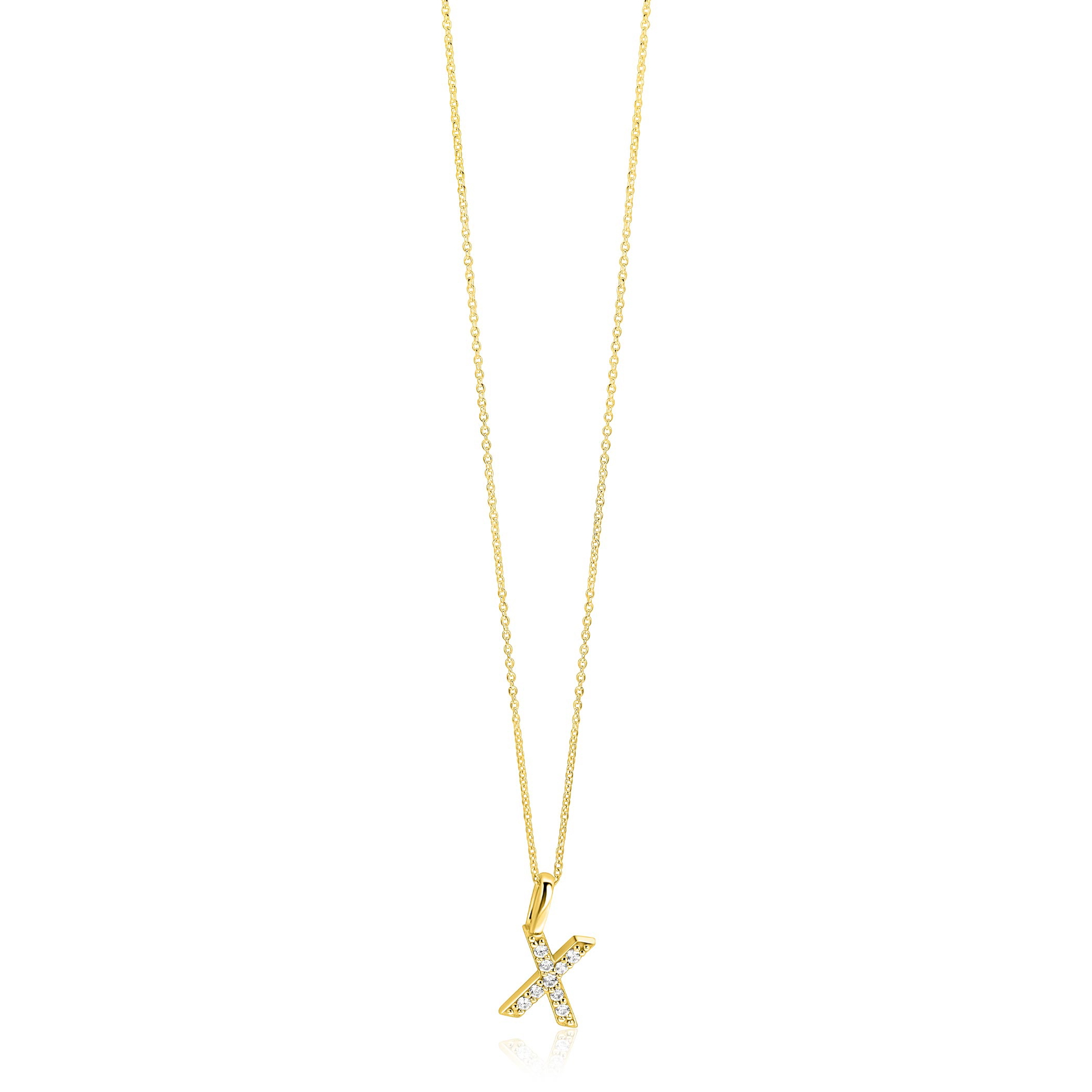 ZINZI gold plated zilveren letter hanger X bezet met witte zirkonia's ZIH2828-X (zonder ketting)