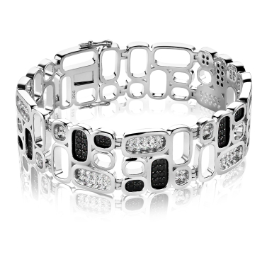 Mart Visser by ZINZI silbernes luxuriöses Armband weiß schwarz  MVA3Z