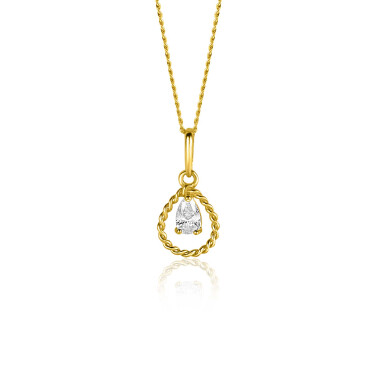 16mm ZINZI Gold 14 krt gouden hanger met open druppelvorm en peervormige witte zirconia ZGH478 (zonder collier)
