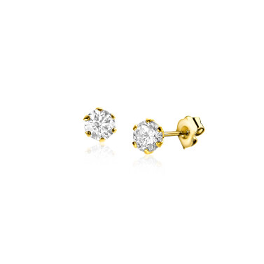 4mm ZINZI Gold 14 krt gouden oorknoppen zespootszetting met ronde witte zirconia ZGO455
