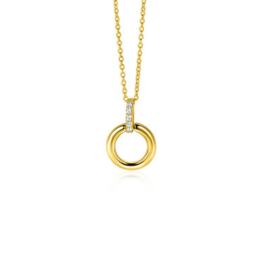 12mm ZINZI Gold 14 krt gouden ronde hanger met luxe opvallend hangoog, bezet met witte zirkonia's ZGH512 (zonder collier)