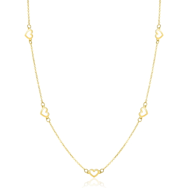 ZINZI Gold 14 Karat goldene Kette mit zarten Jasseron-Gliedern und fünf offenen Herzen, 5mm breit, 42-45cm ZGC504
