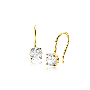 16mm ZINZI Gold 14 krt gouden oorhangers bezet met een ronde witte zirconia 6mm ZGO480
