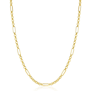 ZINZI Gold 14 karaat gouden massieve ketting met lange paperclip-schakels gecombineerd met jasseron schakels 41-43cm ZGC495