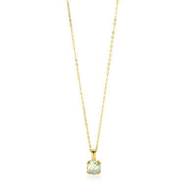 ZINZI 14K Gold Necklace Square Pendant Light Green Amethyst 12mm 45cm ZGC376
