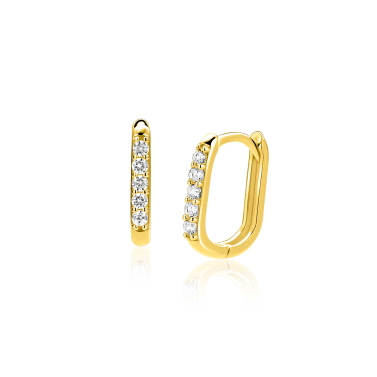 12mm ZINZI Gold 14 krt gouden oorringen rechthoekig model bezet met witte zirconia's met luxe klapsluiting 12mm x 1,9mm ZGO564

