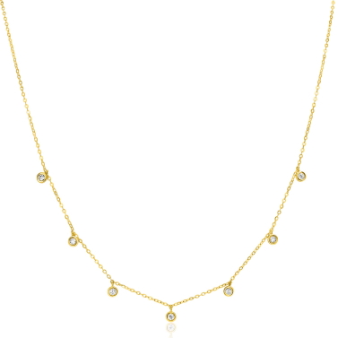 ZINZI 14K Gold Anchor Necklace 7 Small Round Pendants White Zirconias 40-43cm ZGC451