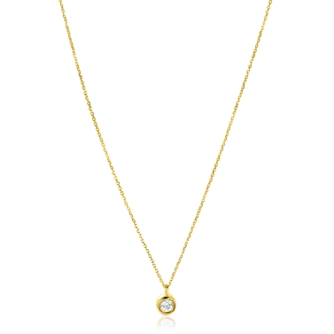ZINZI Gold 14 krt gouden schakelkettinkje 43cm met sierlijke ronde hanger, bezet met witte zirconia ZGC371