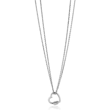ZINZI zilveren ketting 45cm met een luxe hart van 14mm bezet met witte zirconia's, trendy aan de ketting verbonden 40-45cm ZIC2507