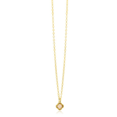 ZINZI gold plated zilveren schakelketting met een lichtbruine klaver in het midden 40-45cm ZIC2905C