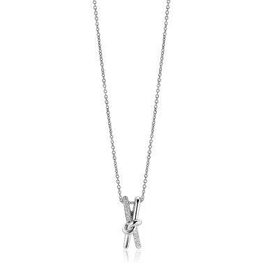 45cm ZINZI zilveren ketting met cross-over hanger 19mm met knoop, bezet met witte zirconia's ZIC2505