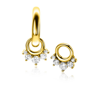 9mm ZINZI gold plated zilveren oorbedels met vijf ronde zettingen in aflopende grootte, bezet met witte zirconia's ZICH2632Y (zonder oorringen)