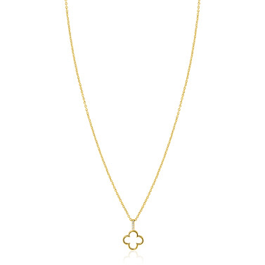 ZINZI gold plated zilveren ketting 42-45cm met open klaver hanger ZIC2743