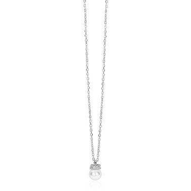 ZINZI zlv. collier met parel hanger en kruislings ziirc.