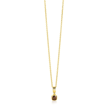 ZINZI gold plated zilveren ketting met strakke hanger bezet met vierkante bruine zirkonia 6mm 42-45cm ZIC-BF154

