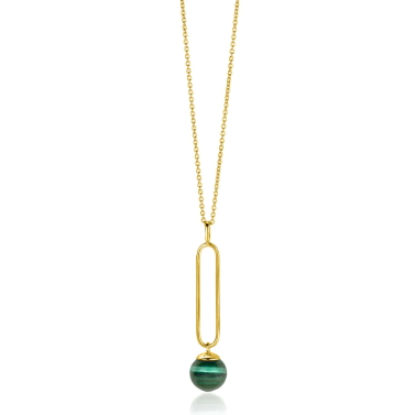 ZINZI zlv. collier gg.verg.met hanger malachiet bol