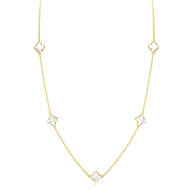 ZINZI gold plated zilveren ketting met vijf klavers 11mm in parelmoer 42-45cm ZIC-BF153
