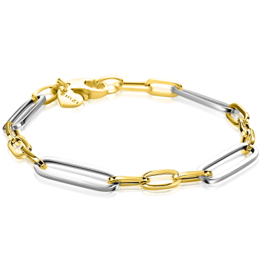 ZINZI zilveren bicolor schakelarmband met ovale schakels 7mm breed ZIA2752