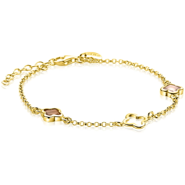 ZINZI zlv. armband gg.verg. klavers open/bruin/cham