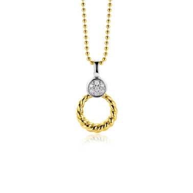 20mm ZINZI Gold Plated Sterling Silver Round Pendant Rope Design White Zirconias ZIH2390Y (excl. necklace)