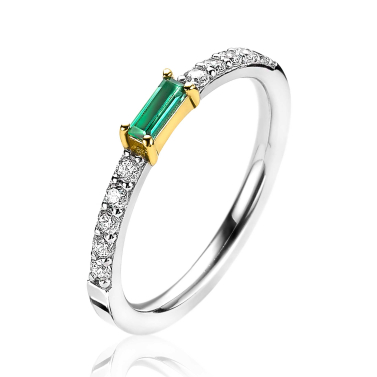 ZINZI silberner Luxus zweifarbiger Ansteckring Baguette-Schliff grüner Zirkonia ZIR2133G