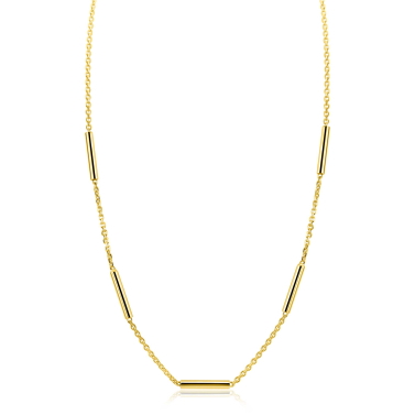ZINZI gold plated zilveren schakelketting 45cm met vijf gladde ronde staafjes ZIC2800G