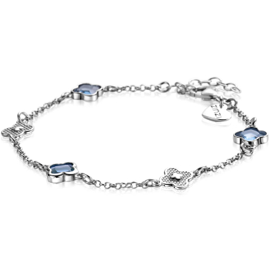 ZINZI silver link bracelet with two silver and three blue clovers 16-19cm ZIA2582