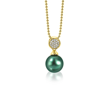 ZINZI silberner Perlenanhänger gelbvergoldet 18mm  weiße Zirkonias grüne Perle ZIH1151GG