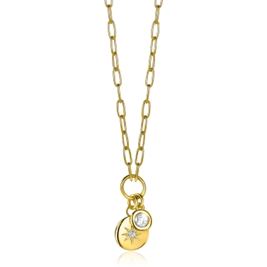 ZINZI zilveren ketting 14K geel verguld 45cm rond ster ZIC1994G