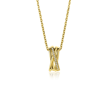 ZINZI gold plated zilveren ketting 42–45cm met luxe cross-over hanger (16mm) bezet met witte zirkonia's ZIC1790Y