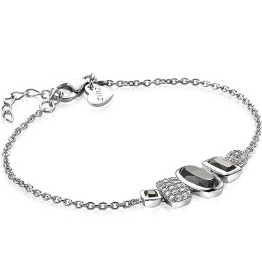 ZINZI silbernes Fantasie Armband mit grauen und schwarzen Farbsteine und  weiße Zirkonias 18-21cm ZIA1944