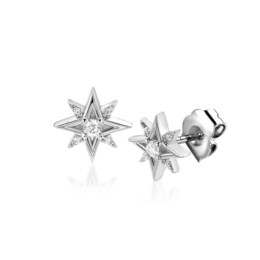 9mm ZINZI zilveren oorstekers met chique ster bezet met witte zirkonia’s ZIO2838
