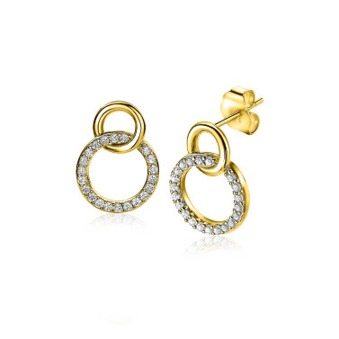 ZINZI Sterling Silver Gold Plated Stud Earrings 2 Open Connected Circles White ZIO1782Y