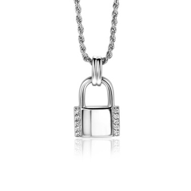 ZINZI zlv. hanger slotje met zirconia's 20mm