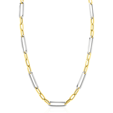 ZINZI zilveren bicolor schakelketting 45cm met ovale schakels 7mm breed ZIC2752