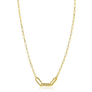 ZINZI gold plated zilveren schakelketting paperclip en 3 grotere ovale schakels 40-45cm ZIC2522