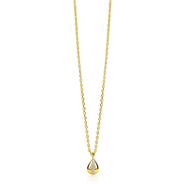 ZINZI zlv. collier gg.verg.druppel met pave zirc.