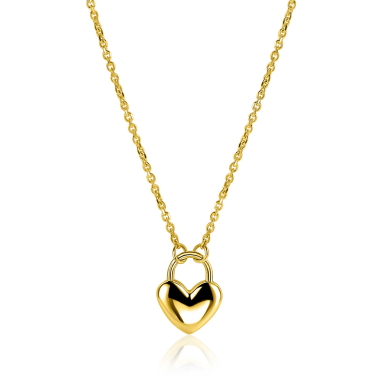 ZINZI gold plated zilvereren schakelketting met hartvormige slot hanger 18mm breed 42-45 cm ZIC2673G