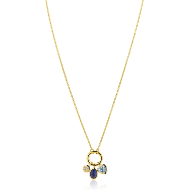 ZINZI zlv.coll.gg.verg.voorsluiting/3 bedels blauw/cz