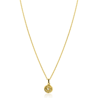 ZINZI gold plated zilveren ketting 42-45cm met zon hanger, bezet met witte zirkonia ZIC2741
